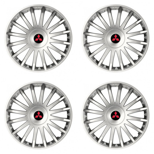 Poklice pro Mitsubishi (červené) 16 CRYSTAL silver
