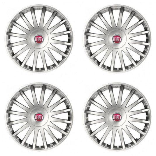 Poklice pro Fiat (červené) 15 CRYSTAL silver