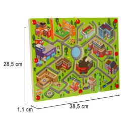 Magnetická dřevěná desková hra s bludištěm na cesty – Velké město, pro 2 hráče.
