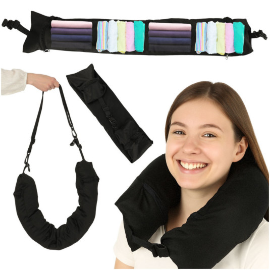 Cestovní polštář cestovní rohovková opěrka hlavy opěrka krku úložný prostor pro plnění černá