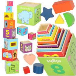 Vzdělávací dřevěná věž třídička tvarů, která učí počítat 71cm XXL