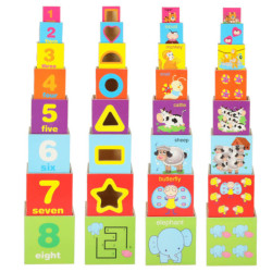 Vzdělávací dřevěná věž třídička tvarů, která učí počítat 71cm XXL