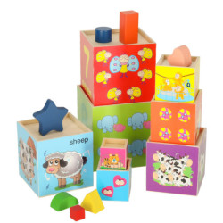 Vzdělávací dřevěná věž třídička tvarů, která učí počítat 71cm XXL