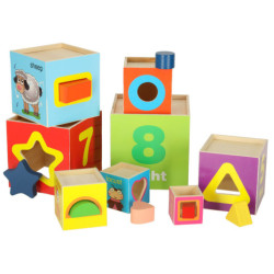 Vzdělávací dřevěná věž třídička tvarů, která učí počítat 71cm XXL