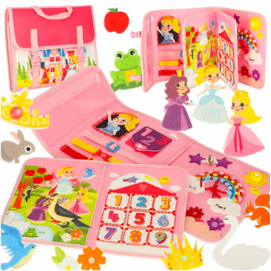 Senzorická manipulační deska montessori batoh, růžová