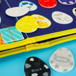 Smyslová manipulační deska montessori batoh, modrá