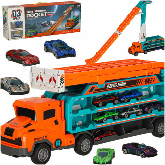 Obytný přívěs s dráhovým skluzem 6el oranžový