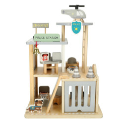 Dřevěná policejní stanice + policejní auto s vrtulníkem