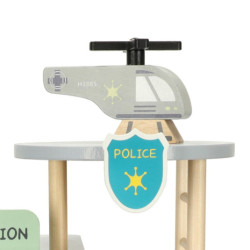 Dřevěná policejní stanice + policejní auto s vrtulníkem