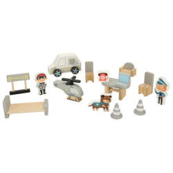 Dřevěná policejní stanice + policejní auto s vrtulníkem