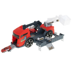 Transportér TIR 2v1 parkovací garáž hasiči + 3 auta červená