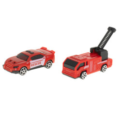 Transportér TIR 2v1 parkovací garáž hasiči + 3 auta červená