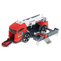 Transportér TIR 2v1 parkovací garáž hasiči + 3 auta červená