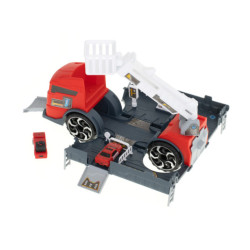 Transportér TIR 2v1 parkovací garáž hasiči + 3 auta červená