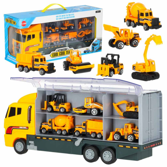 Transporter truck TIR launcher + kovové vozy stavební stroje